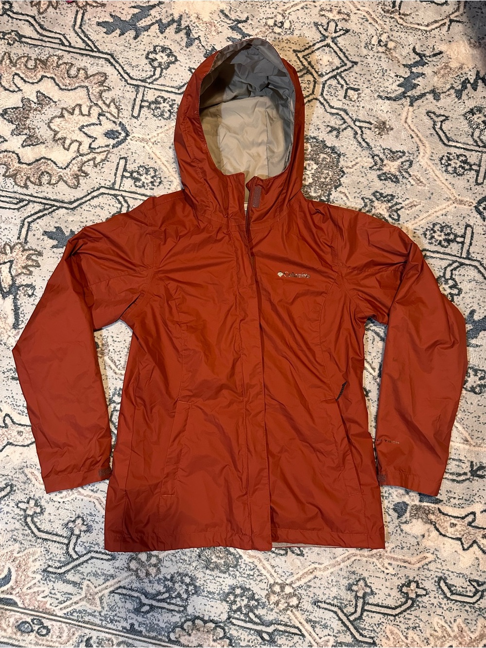 Columbia Women’s Rust Red Hooded Waterproof Rain Jacket Size Medium